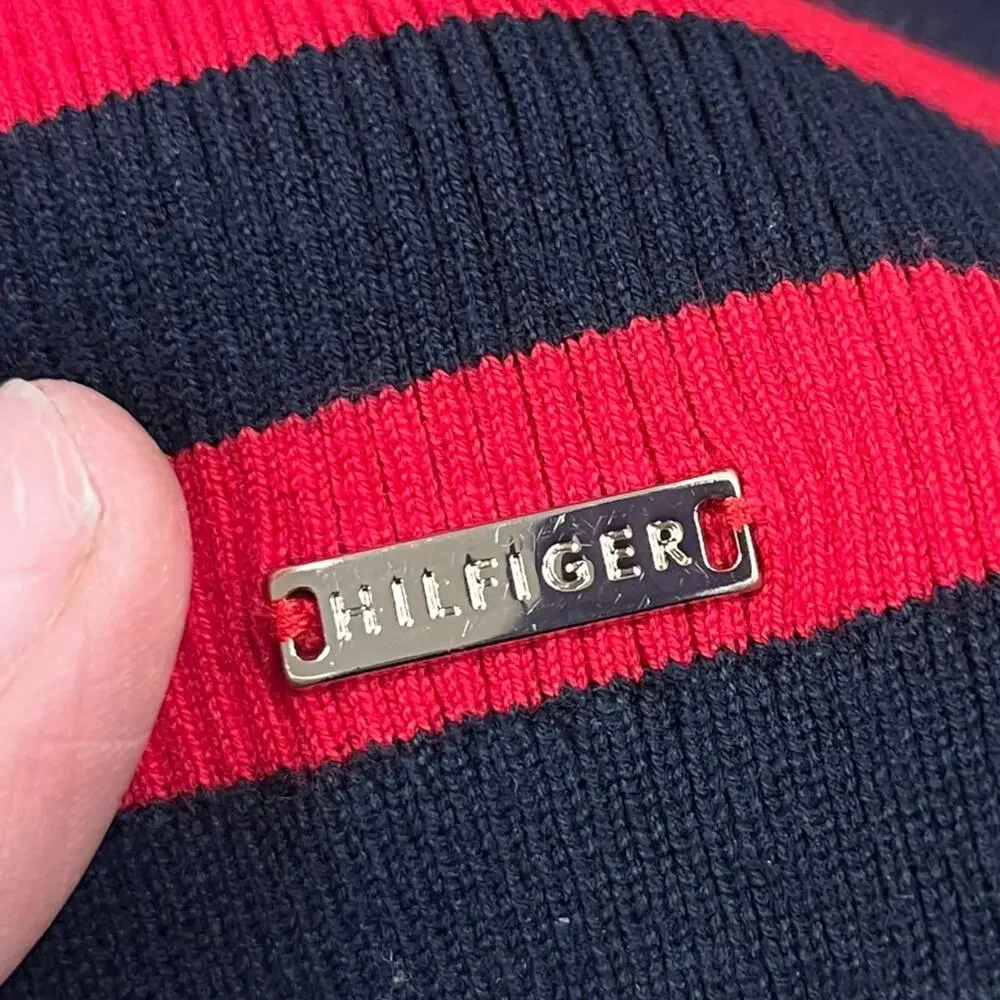 Tommy Hilfiger Striped Fitted Turtleneck Ribbed Sweater Shirt Women's Large F-18